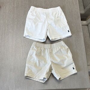 Polo by Ralph Lauren Elastic Waist Shorts in White and Light Khaki